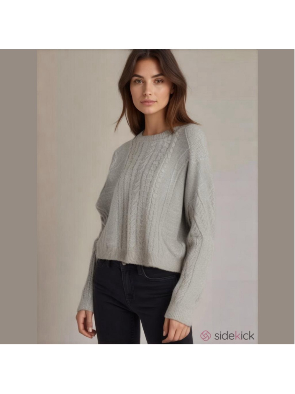 John + Jenn Revolve brand cable knit grey cropped sweater Size L